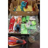 Six Million Dollar Man figure with repair station and various parts, plus a collection of Subbuteo