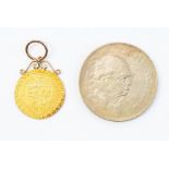 A George III gold Guinea 1792 with  9ct gold scroll mount top, total gross weight approx. 9gms,