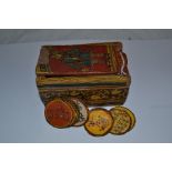 A 19th century Indian style mogul box, painted and containing gaming tokens