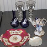 A Capodimonte figure, a pair of Japanese vases, a pair of crystal Charles goblets and other items