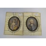 A pair of oval portrait miniatures, Lord Nelson and Lady Hamilton, ivory frames, one dated 1945, 8