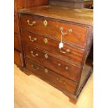 A George III mahogany small chest of drawers, circa 1800, four graduated drawers with brass