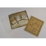 A very small 1846 sampler and a silver photographic negative (2)