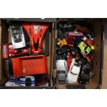 Two boxes of assorted unboxed diecast to include Corgi, Matchbox, Burago, Maisto, Tonka and