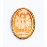 A 9ct gold mounted cameo brooch depicting three Graces, rope border, size approx. 43mm x 33mm