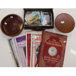 A collection of postcards, in case, London News Coronation book, mahogany stand and bowl