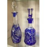 Two decanters Bristol Blue overlay cut glass
