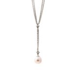 A pearl and diamond 18ct white gold pendant, comprising a pear shaped cultured pearl, size approx.