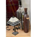 Tiffany style table lamp, outside candle lantern and vase
