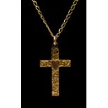 A 9ct gold cross, engraved pattern and initials along with chain, total gross weight approx 5 grams