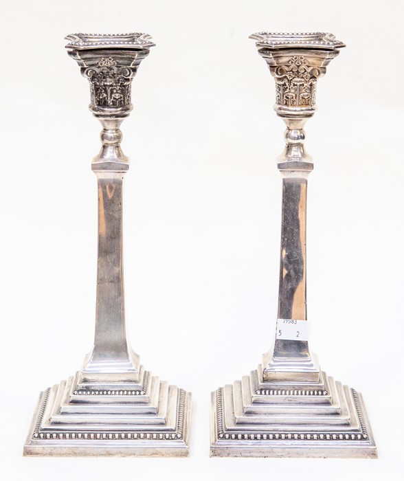 A pair of 1960's silver candlesticks, London 1961, AT & S Ltd, approx 26 ozt