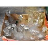 Some late Continental glass decanters, along with 20th Century decanters, some French examples
