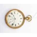 An Elgin gold plated pocket watch, Roman numerals, white enamel dial, subsidiary dial, case diameter