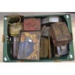 A collection of Chinese boxes, glove boxes and old tins etc
