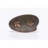 A Canadian silver brooch, etched detail with applied 18ct gold overlaid maple leaves 45 mm x 25 mm
