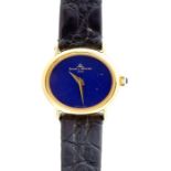 Baume & Mercier - a 1970's ladies 18ct gold wristwatch, the oval blue dial approx 20mm wide, blue