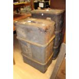 Two early 20th Century trunks hessian outer with wooden supports fitted interiors, leather handles