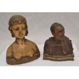 A Continental wax Terracotta bust along with a bust of Donatello