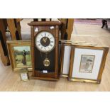Wall clock, four prints and battery brass carriage clock
