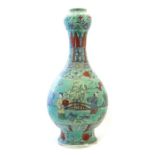 A large Chinese wucai/ famille verte garlic head porcelain vase, decorated all round with various