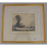 A framed and glazed, dry point etching, Loading Hay, Albany Howarth, signed to lower right,