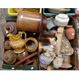 Stone ware, terracotto, salt glaze cooking vessels, bowls, jugs etc, in four boxes, dating from 18th