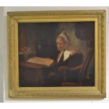 Fisher, Joseph: A framed, 19th Century, oil on canvas, portrait of an elderly lady reading, signed