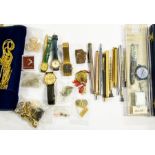 Costume jewellery and watches; yellow metal bracelets; a 9ct gold pendant; a Yardioled and other