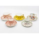 Five sets of late 19th and early 20th Century Royal Crown Derby tea and coffee cans and saucers