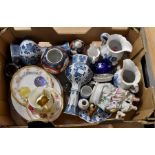 A collection of 19th and 20th Century ceramic and glass items to include jugs, pots, Delft, etc,