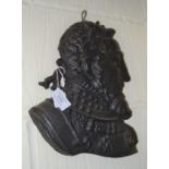 A cast iron wall plaque of a King, laurel wreath, possibly Italy