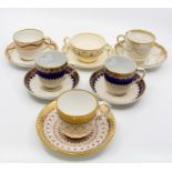 Nine early Derby cups and saucers, early 19th Century Condition: Handle broken and reattached on one