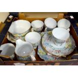 A Shelly 'Melody' part tea service comprising six cups, six saucers, six side plates, cake plate,