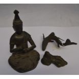 19th Century bronze Buddha figure, bronze carp and bronze Chinese figure of a man