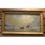 Oil Painting by PJ Wintrip, RA. A maritime scene with boat on a beach. Framed. Image size 48cm x