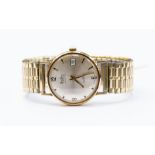 A Bentima Star Automatic 9ct gold gents watch, round champagne dial with number and baton markers,