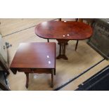 Two 20th Century  small mahogany tables, one dropleaf and one similar sofa table.