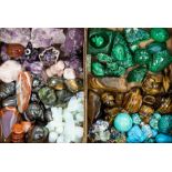 **AWAY  JMS ***Two boxes of semi-precious stones, including amethyst, malachite, hematite, tigers