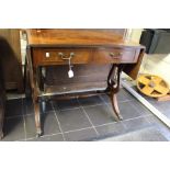A 19th Century style mahogany sofa table, fitted with two drawers, one dropleaf on each end, a