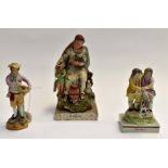 Early 19th Century Staffordshire figures; The Widow, Friendship and Fruit Seller, mid 20th Century