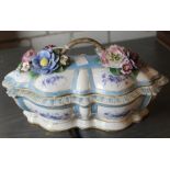 A 19th cent porcelain box with encrusted floral detail bearing Meissen crossed swords mark
