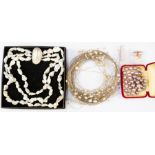 A large glamorous cultured pearl necklace and two others (3)