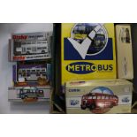 Diecast buses, including Corgi, Matchbox, Dinky, plus Metro bus set and Solent set (1 box)