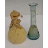 Roman glass scent bottle wrapped in linen along with early 18th Century glass tube bottle