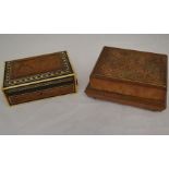 An Indian 19th Century carved and inlaid box; together with a Tunbridge ware style cigarette box. (