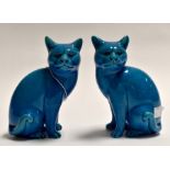 A pair of Chinese republic turquoise glazed cats measuring 16cms high (6 inches) Condition: No