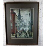 After, Lowry, L.S. (1887-1976): A framed and glazed colour print, 'The Organ Grinder', 40cm x 53cm