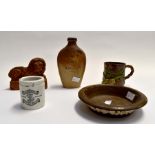 Earthen Ware terracotta ceramics including early 19th Century tankard, tortoiseshell glaze and