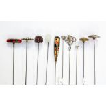 Hat pins- A collection of hat pins including a silver Charles Horner scrolling version, a silver and