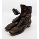 A pair of Queen Victoria's dark brown leather boots, circa 1880, made of kid leather, the decorative